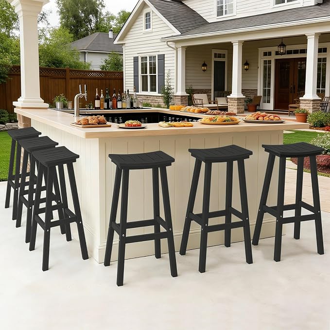Outdoor Bar Stools Set of 6, 29 Inch All-Weather HDPE Bar Height Chairs - Image 7