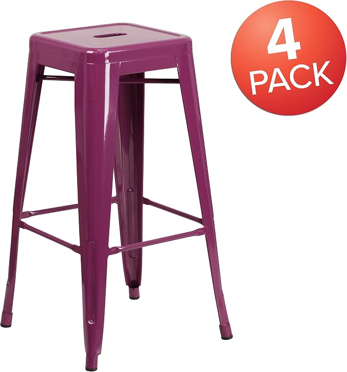 Flash Furniture Kai Commercial Grade 4 Pack 30" High Backless Purple - Image 3