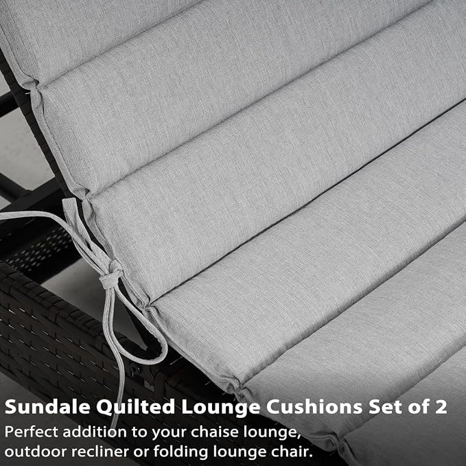 Sundale Outdoor Olefin Quilted Lounge Cushion Set of 2, Patio Foldable Chaise - Image 5