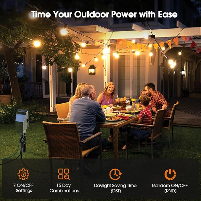 SURAIELEC Outdoor Power Stake, 7-Day Programmable Digital Timer, Power Strip - Image 2