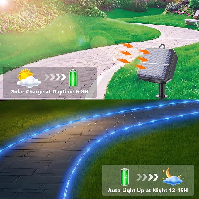 Solar Rope Lights, 2 Packs Total 132ft 400LED Solar String Lights, 8 Modes - Image 4