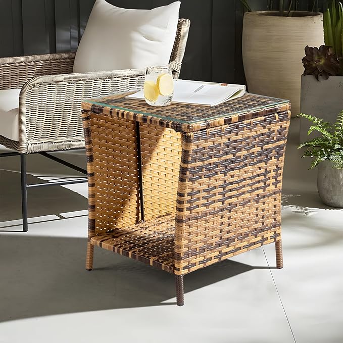 VINGLI Outdoor Wicker Side Table Patio Side Tables - Image 7