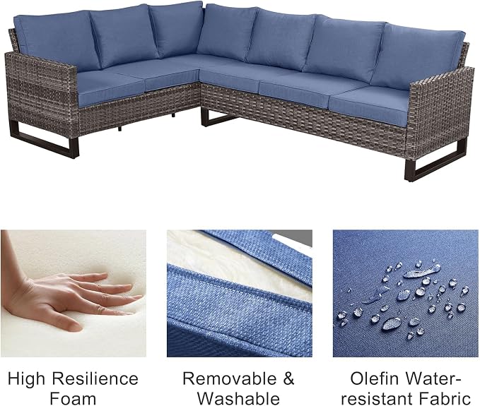 Belord Outdoor Sectional Sofa 6 Seater L Shaped Couch Wicker Patio Conversation - Image 5