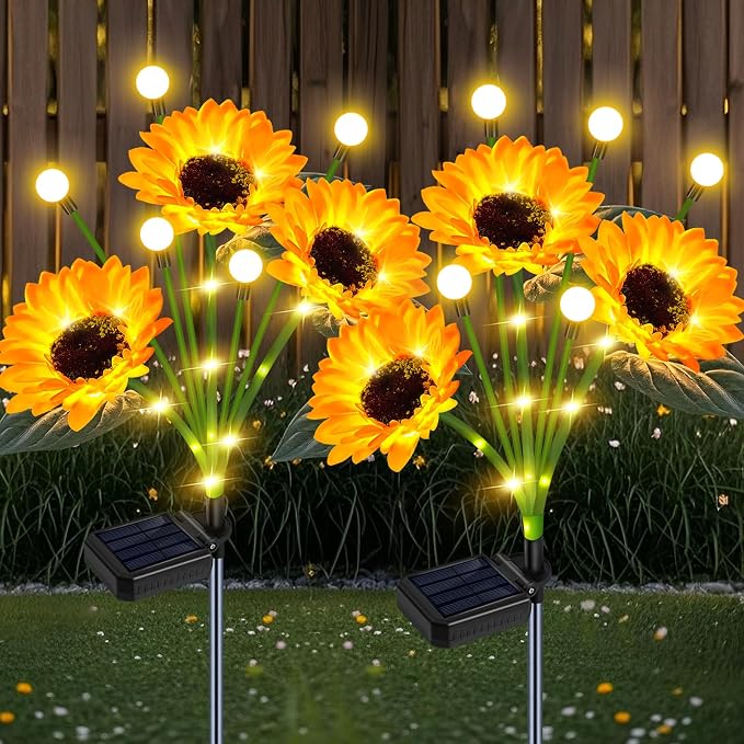 Sunflower Solar Lights Outdoor Garden Decor, Upgraded Solar Sunflowers by yeuago
