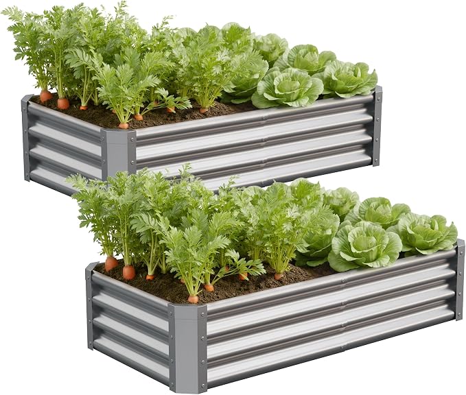 Galvanized Raised Garden Bed, Outdoor Planter Box Metal Patio Kit Planting Bed by Anmiro