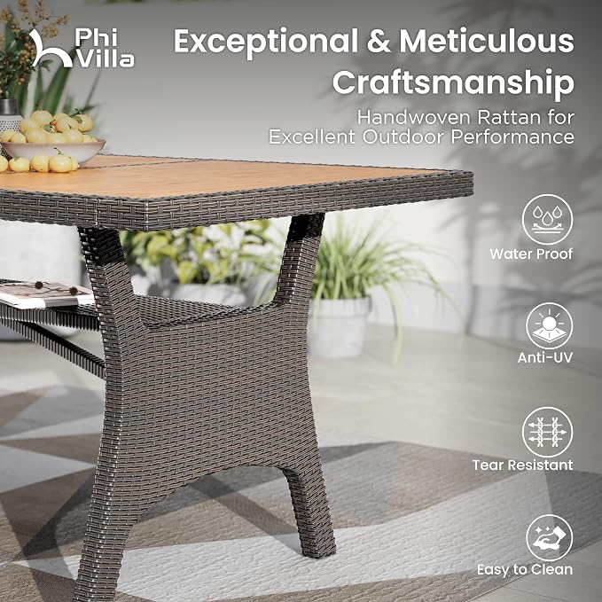 PHI VILLA Outdoor Dining Set for 8, Rectangular Wicker Table - Image 7