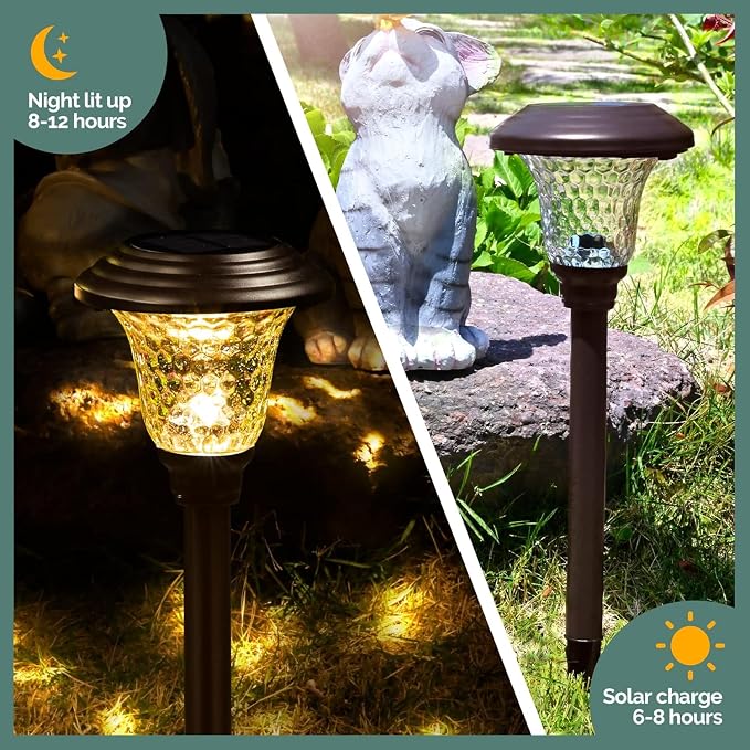 GIGALUMI 8 Pack Solar Pathway Lights, Solar Garden Lights Outdoor Warm White - Image 3