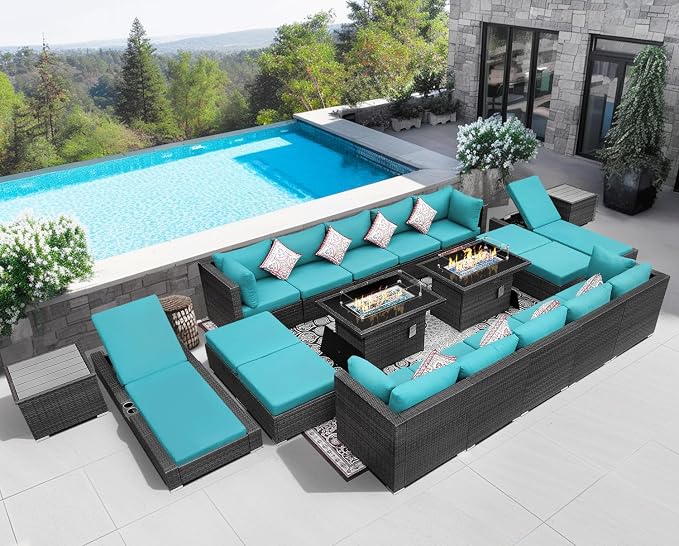 NICESOUL 20 Piece Extra Large Patio Furniture Set w/Fire Pit Table & Chaise - Image 2