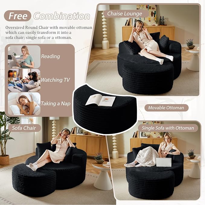 74.6" Oversized Round Chaise Lounge Chair - Image 3