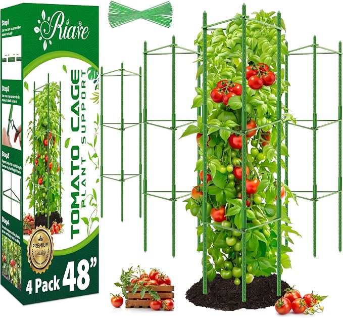 Riare 4 Pack 4 FT Tomato Cages for Garden- 48inches Heavy Duty Tomato Stakes by Riare