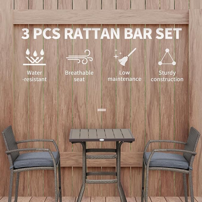 Outsunny 3 PCS Rattan Wicker Bar Set - Image 3