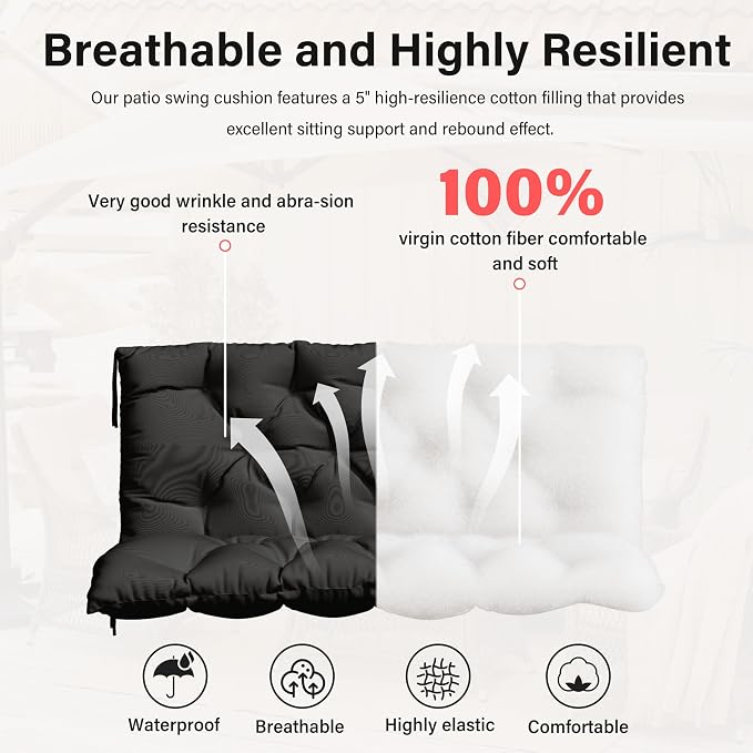 Porch Swing Cushion with Backrest, Waterproof Bench Cushion - Image 4