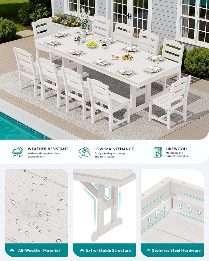 SERWALL Outdoor Dining Table, All Weather HDPE Outdoor Furniture - Image 3