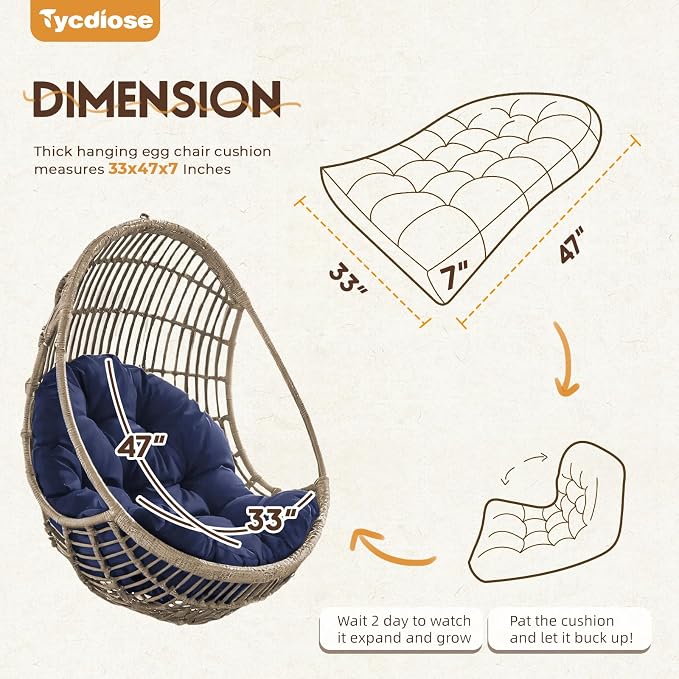 Egg Chair Cushion Replacement, Waterproof Outdoor Hanging Egg Swing Chair - Image 3