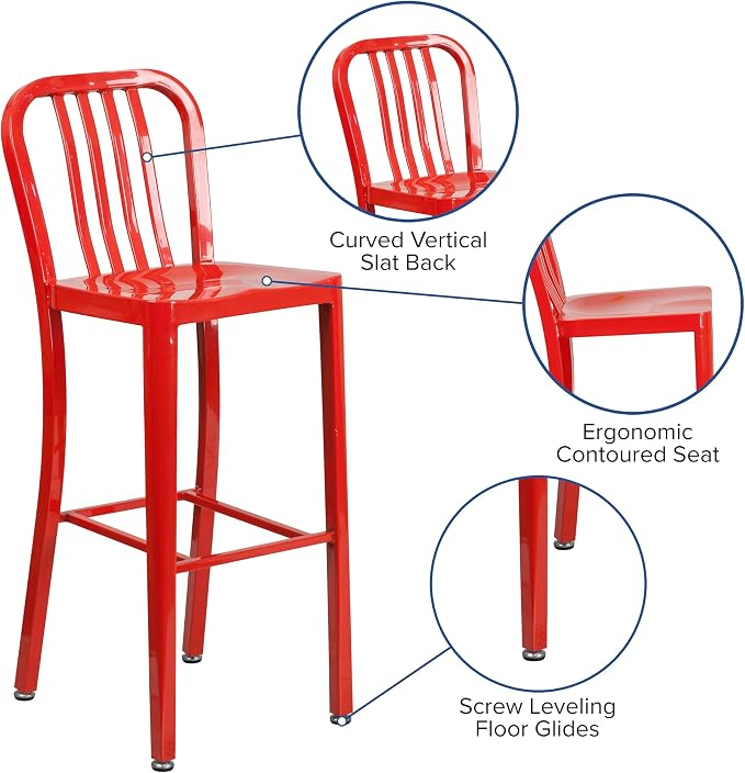 Flash Furniture Gael Commercial Grade 2 Pack 30" High Red Metal Indoor-Outdoor - Image 7