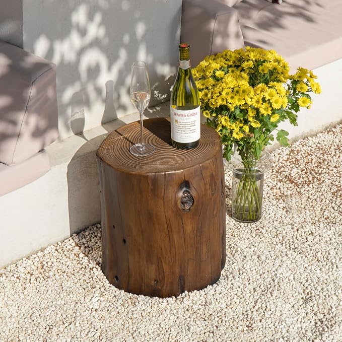 COSIEST Outdoor End Table Black Walnut Colored Faux Wood, Hand-Painted Wood - Image 4