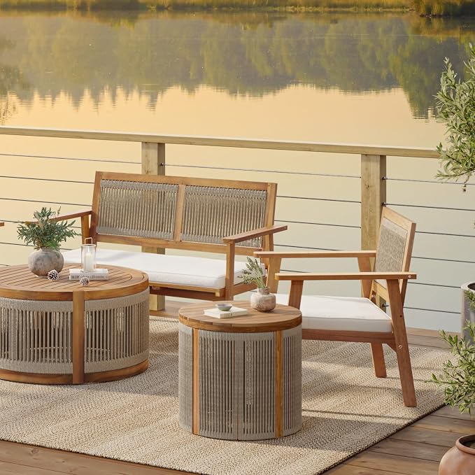LuxenHome Outdoor Coffee Table, Garden Accent Round End Tables - Image 5
