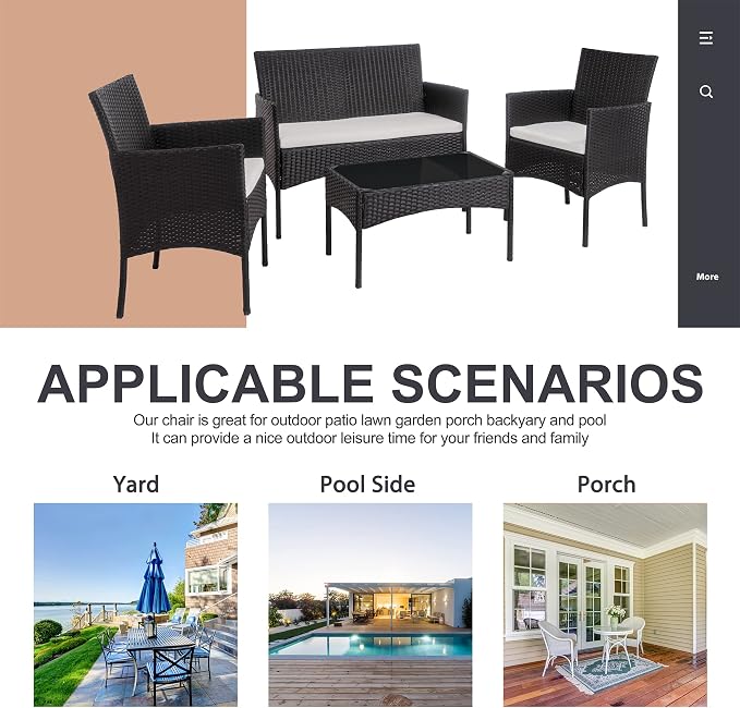 Shintenchi 4 Piece Outdoor Patio Furniture Sets, Small Wicker Patio - Image 4