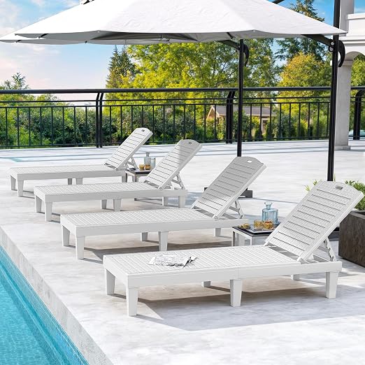 DWVO Outdoor Plastic Chaise Lounger, Poolside Lounge Chair w/5-Position - Image 7