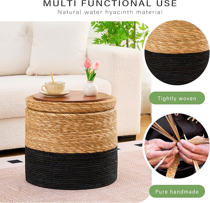Wimarsbon 18'' Ottoman Pouf, Natural Braided Poof, Rustic Handweave Lounge - Image 4