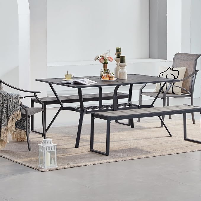 VICLLAX 3-Person Outdoor Bench, 2 Pieces 53" Long Garden Bench Backless Porch - Image 2