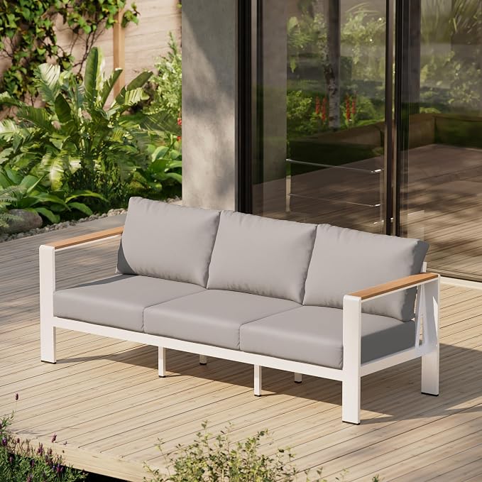 Aluminum Outdoor Patio Furniture, 3 Seats All-Weather Outdoor Patio Sofa by Oasbira