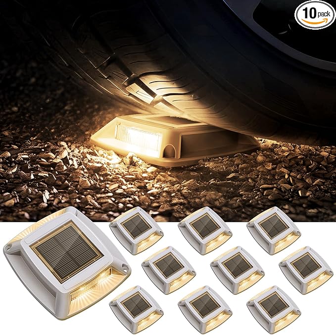 Solar Driveway Lights 10 Pack, Solar Powered IP68 Waterproof Dock Lights by Etetale
