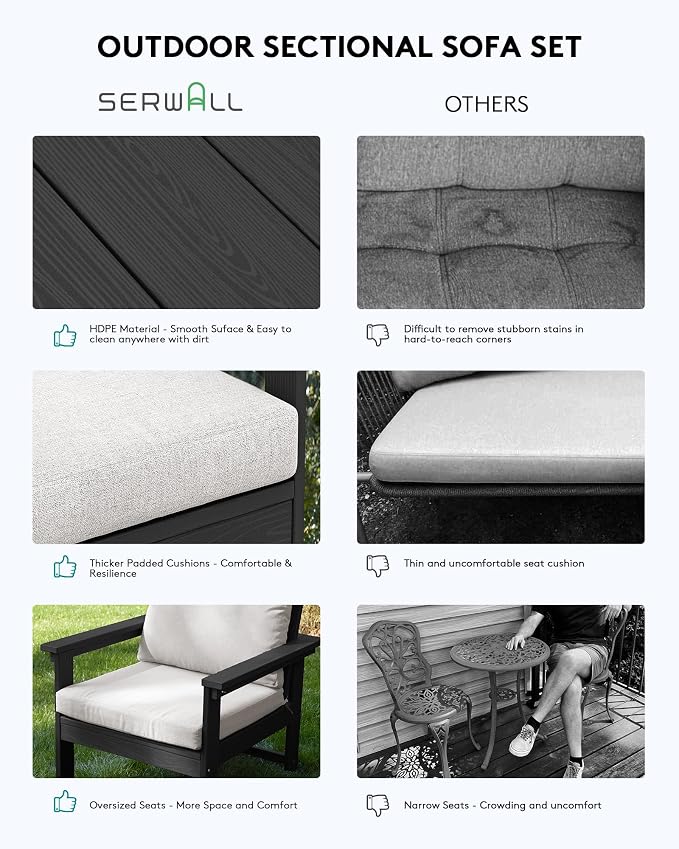 SERWALL HDPE Patio Furniture Set, 7-piece Outdoor Sectional Sofa Set, All - Image 6