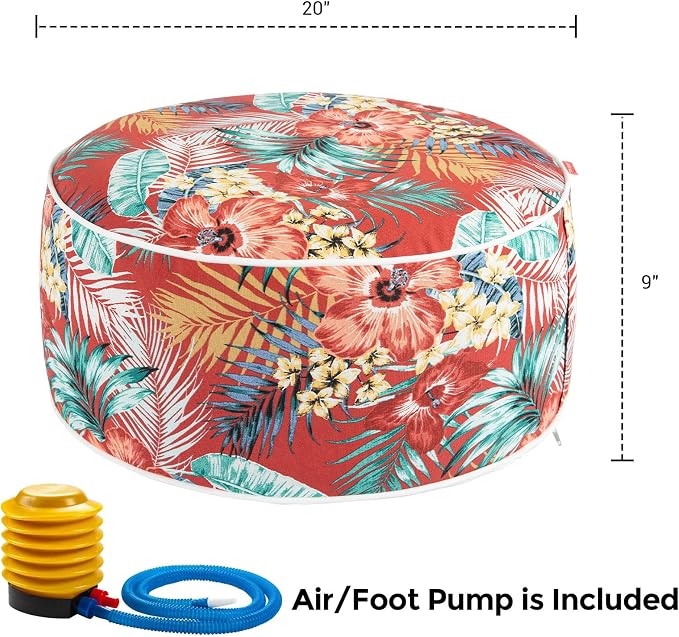 Outdoor/Indoor Inflatable Ottoman Pouf D20 xH9, All Weather Round Footstool - Image 3