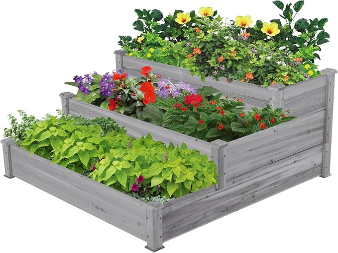 Yaheetech 3 Tier 47 x 47 x 22in Raised Garden Bed Horticulture Outdoor Elevated by Yaheetech