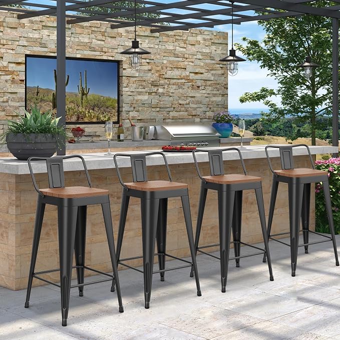 HAOBO Home 26" Outdoor Barstools Patio Stool Metal Bar Stools Set of 4 Counter by HAOBOHOME