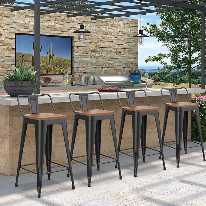 HAOBO Home 24" Outdoor Barstools Patio Stool Metal Bar Stools Set of 4 Counter by HAOBOHOME