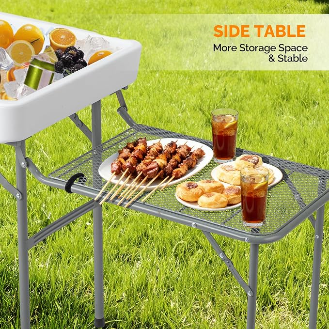 VINGLI Ice Table with Side Table, Portasble Cooler Table with Removable Skirt - Image 3