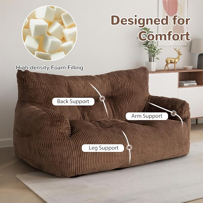 Pamapic 59" Bean Bag Chair, 2 Seat Loveseat Sofa, Ultra Soft Dutch Velvet - Image 4