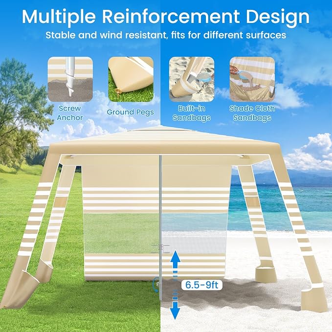 MoKo Beach Cabana, UPF 50+ Protection Easy Setup Beach Tent Sun Shelter - Image 3