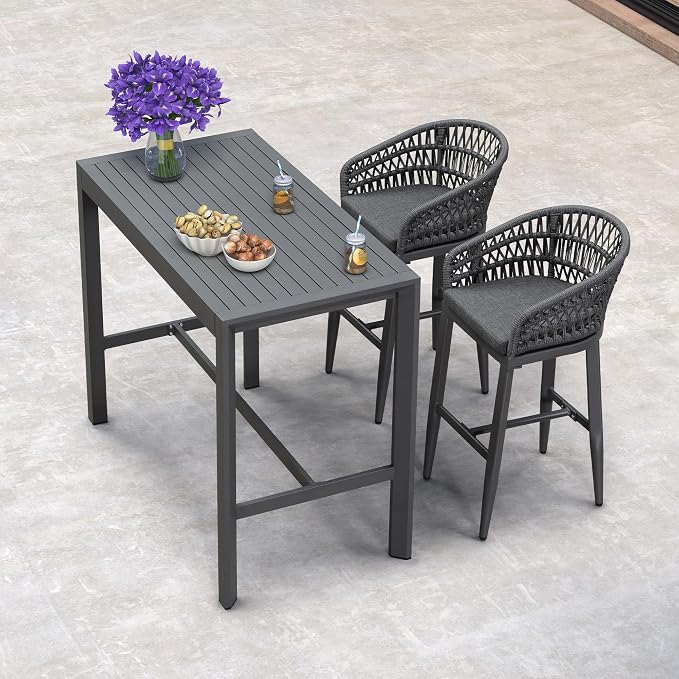 PURPLE LEAF Outdoor Rattan 29" Bar Stools Set of 2, Modern Boho Aluminum Patio - Image 8