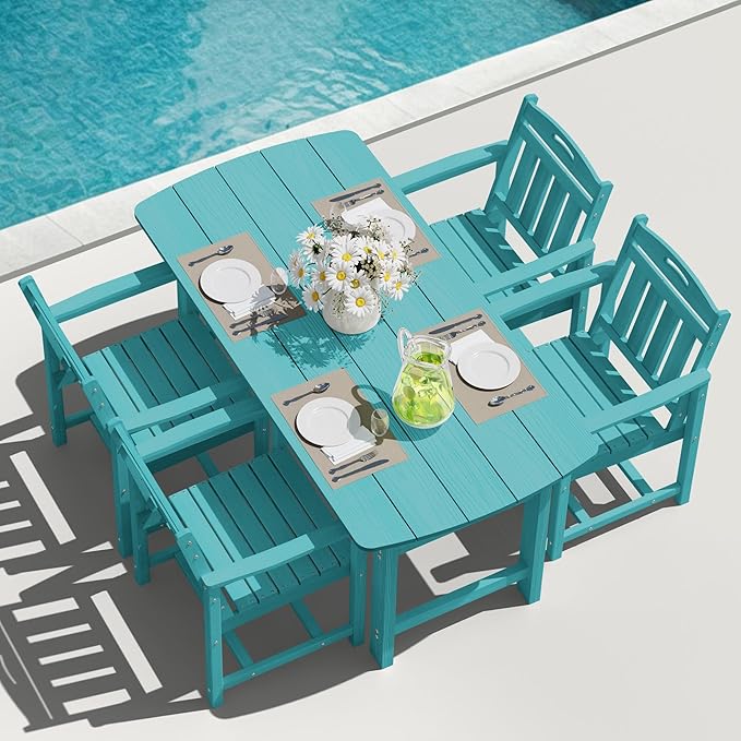 HDPE Outdoor Dining Set, Patio Table and Chairs Set, All-Weather 5-Piece by Suunyn