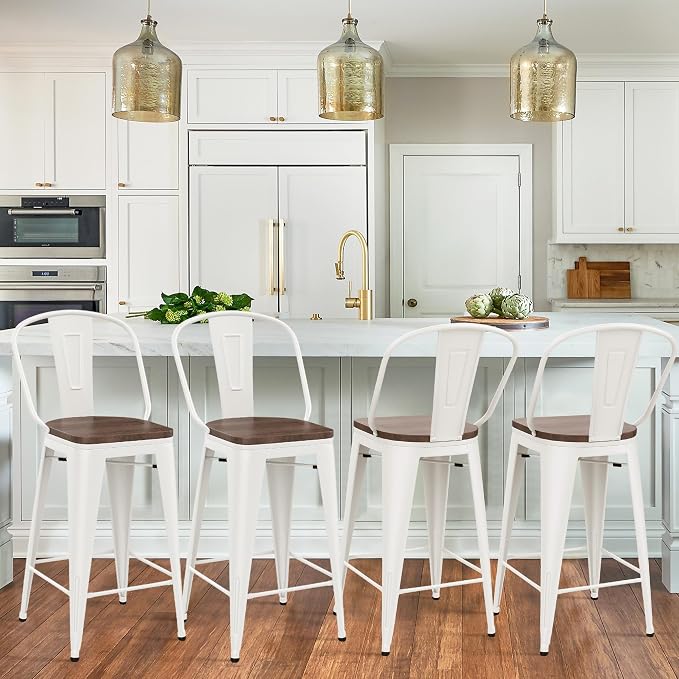 Yongqiang 26 inch Metal Bar Stools Set of 4 Farmhouse Kitchen Island Counter - Image 9