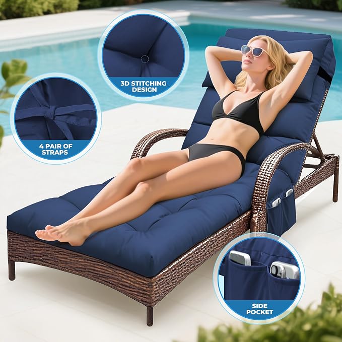 Outdoor Chaise Lounge Chair Cushion, Waterproof Outdoor Chair Cushions - Image 4