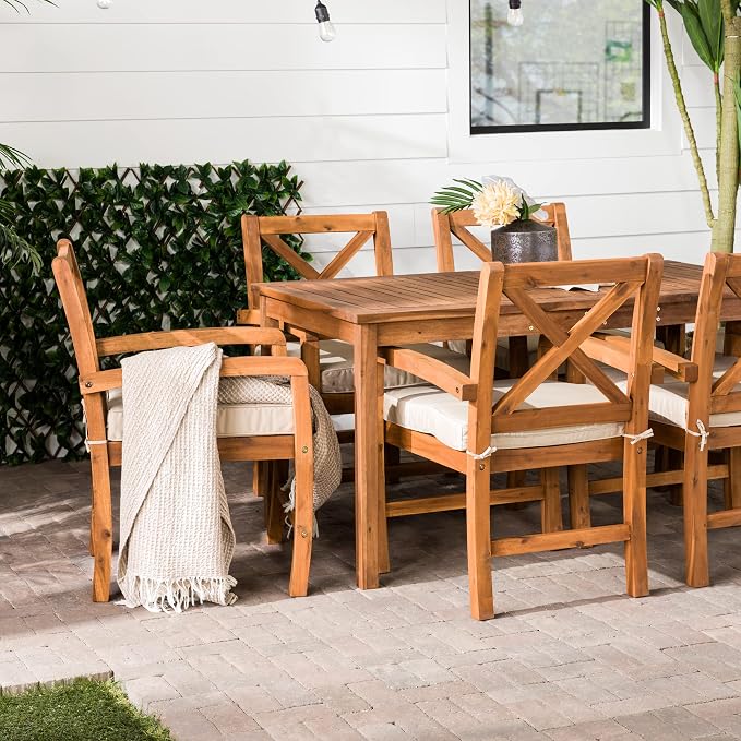 Walker Edison Delray Classic 7 Piece Acacia Wood Outdoor Dining Set - Image 3