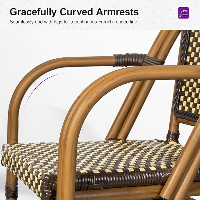 PURPLE LEAF French Bistro Chairs Set of 2 Patio Dining Chairs Hand-Woven - Image 6