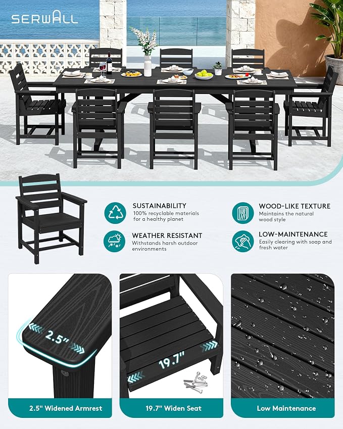 SERWALL Outdoor Dining Chairs Set of 4, All-Weather HDPE Patio Chair - Image 4