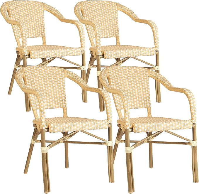 PURPLE LEAF Outdoor Dining Chair Set of 4 Aluminum Wicker Rattan Armchair by PURPLELEAF