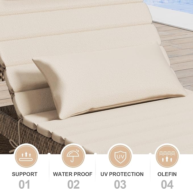 2PCS Outdoor Water-Resistant Olefin Chaise Lounge Cushions - Image 8