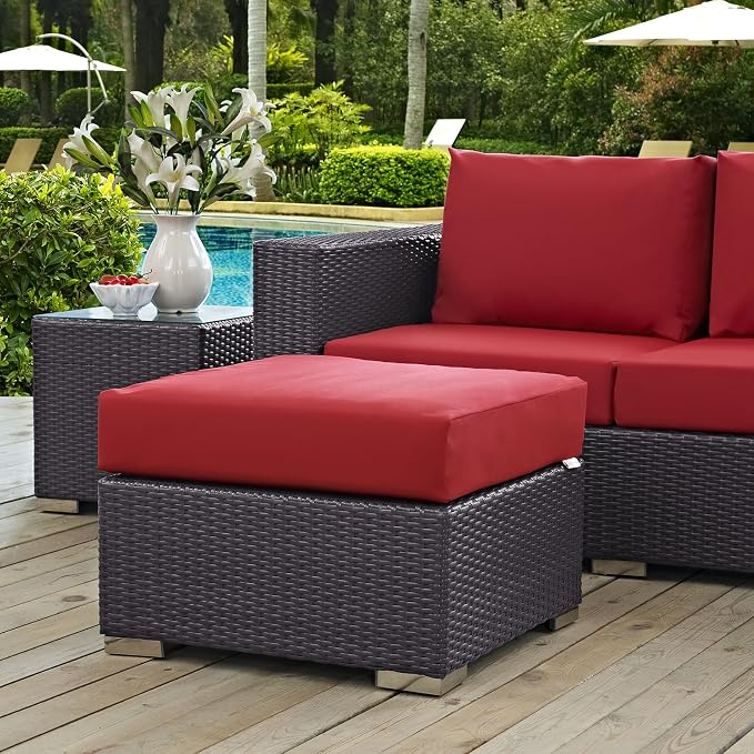 Modway Convene Wicker Rattan Outdoor Patio Square Ottoman - Image 2