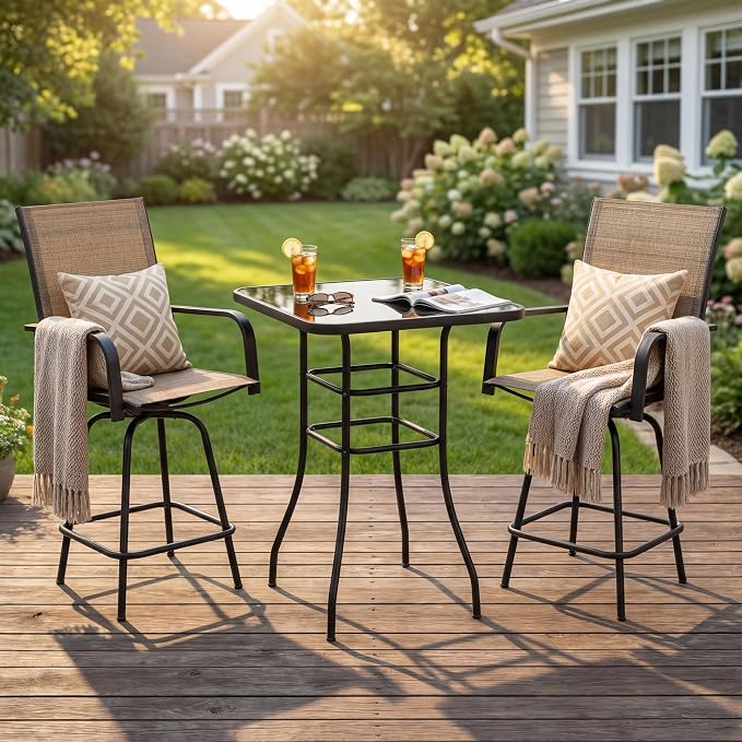 Homall 3 Piece Outdoor Patio Swivel Bar Stools Set, High Top Table - Image 7