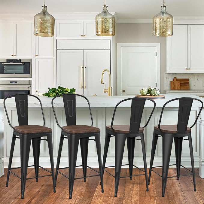 Yongqiang 30 inch Bar Stools Set of 4 Black Metal Bar Height Stools Modern - Image 3