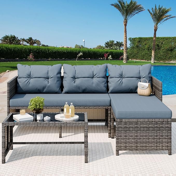 Vongrasig 3 Pieces Patio Furniture Sets, All-Weather Wicker Outdoor Sofa Couch - Image 2