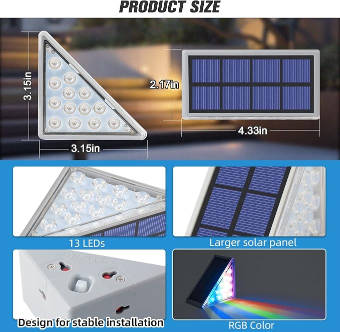 NIORSUN Solar Step Lights, 8 Pack RGB Solid Color Changing Solar Stair Lights - Image 8