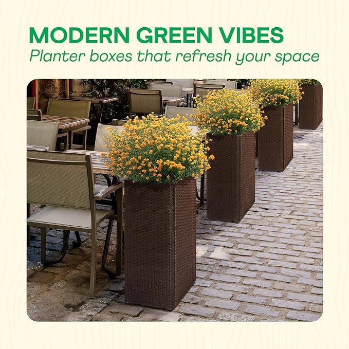 IDZO All-Weather Wicker Planters, 24 in Tall Wicker Planters, Self-Watering - Image 5